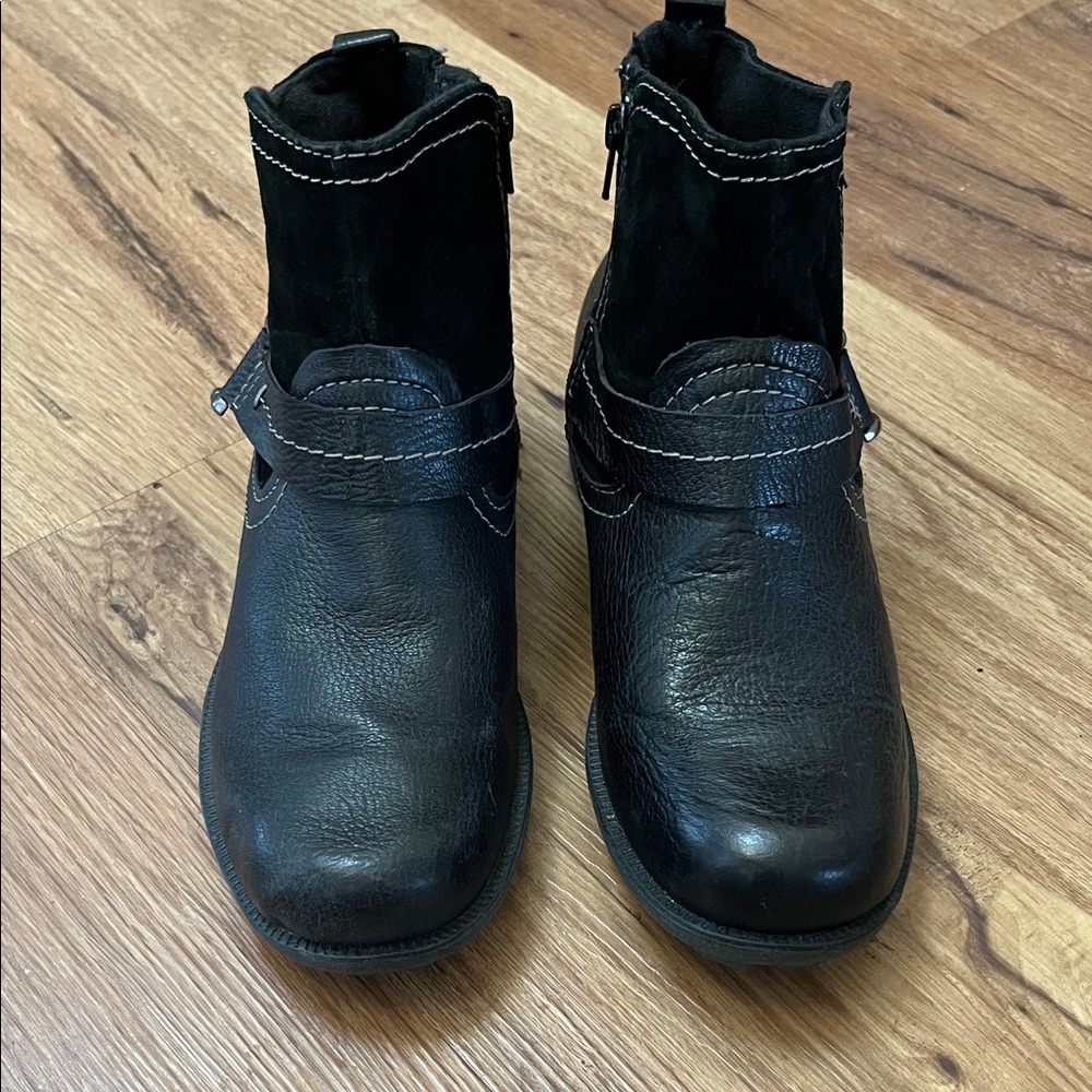 Black Leather Ankle Boots with Strap Detail